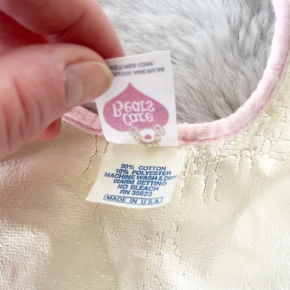 CARE BEARS Vintage Terrycloth Baby Bib “Cheer Bear” with Pink Edge